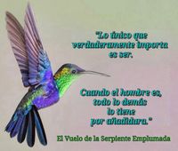 “Lo único que verdaderamente importa, es ser. Cuando el hombre es, lo demás lo tiene por añadidura.” · El Vuelo de la Serpiente Emplumada ·